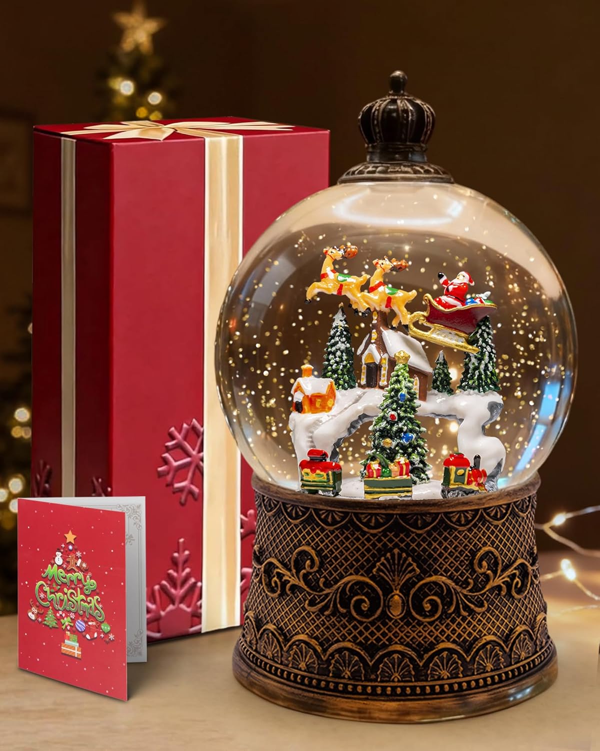 Extra Large Christmas Snow Globes Christmas Lantern, 12.99" Musical Snow Globe with 8 Songs, Santa Snowglobe for Kids Adults, 6H Timer Dual Power, Lighted Christmas Decorations Indoor Gifts