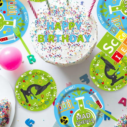 96 Pcs Science Party Decorations Tableware Set for Kids Teens Baby Shower Includes Plates Napkins Forks Chemistry Laboratory Themed Birthday Theme Party Supplies for 24 Guests