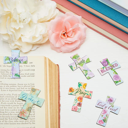 Magnetic Christian Bookmarks - Magnetic Cross Page Holders for Bibles - Inspirational Bookmarks for Women - Page Magnets for Your Bible - 2.25 x 1.6 in, Pack of 12, Multicolor