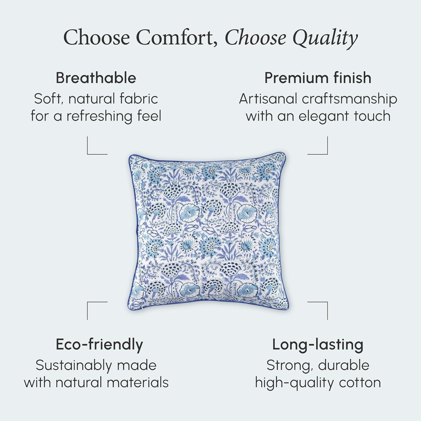 CPC 100% Cotton Throw Pillow Covers 18x18 Inch, Set of 2 Green Block Print Pattern Couch Pillow, Cute Boho Decorative Pillows for Living Room, Bedroom with Hidden Zipper- Agate Green