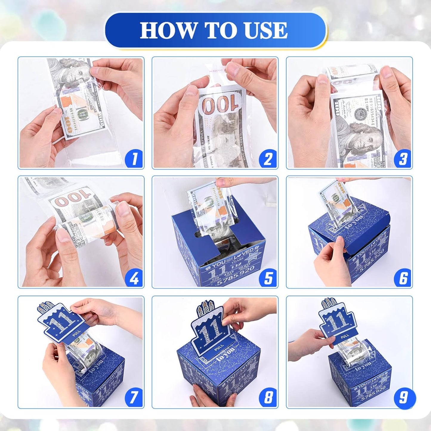 10 Happy Birthday Money Box for Cash Gift, 10th Birthday Decorations for Boys and Girls, Gifts for 10 Year Old Boy, Boy Gift Ideas, Cool Things for Teen -Blue with 100PCS Bags