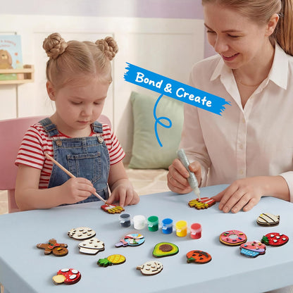 JOYIN 12 Wooden Magnet Creativity Arts & Crafts Painting Kit for Kids, Decorate Your Own Painting Gift for Halloween Crafts, Birthday Parties and Family Crafts, Party Favors for Boys Girls