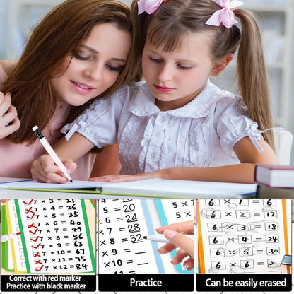 30PCS 1-12 Reusable Multiplication Flash Cards & Division Flash Cards with 4 Dry Erase Pens 2 Rings for Math Multiplication Game for Kids Classroom Home 1st to 3rd Grades