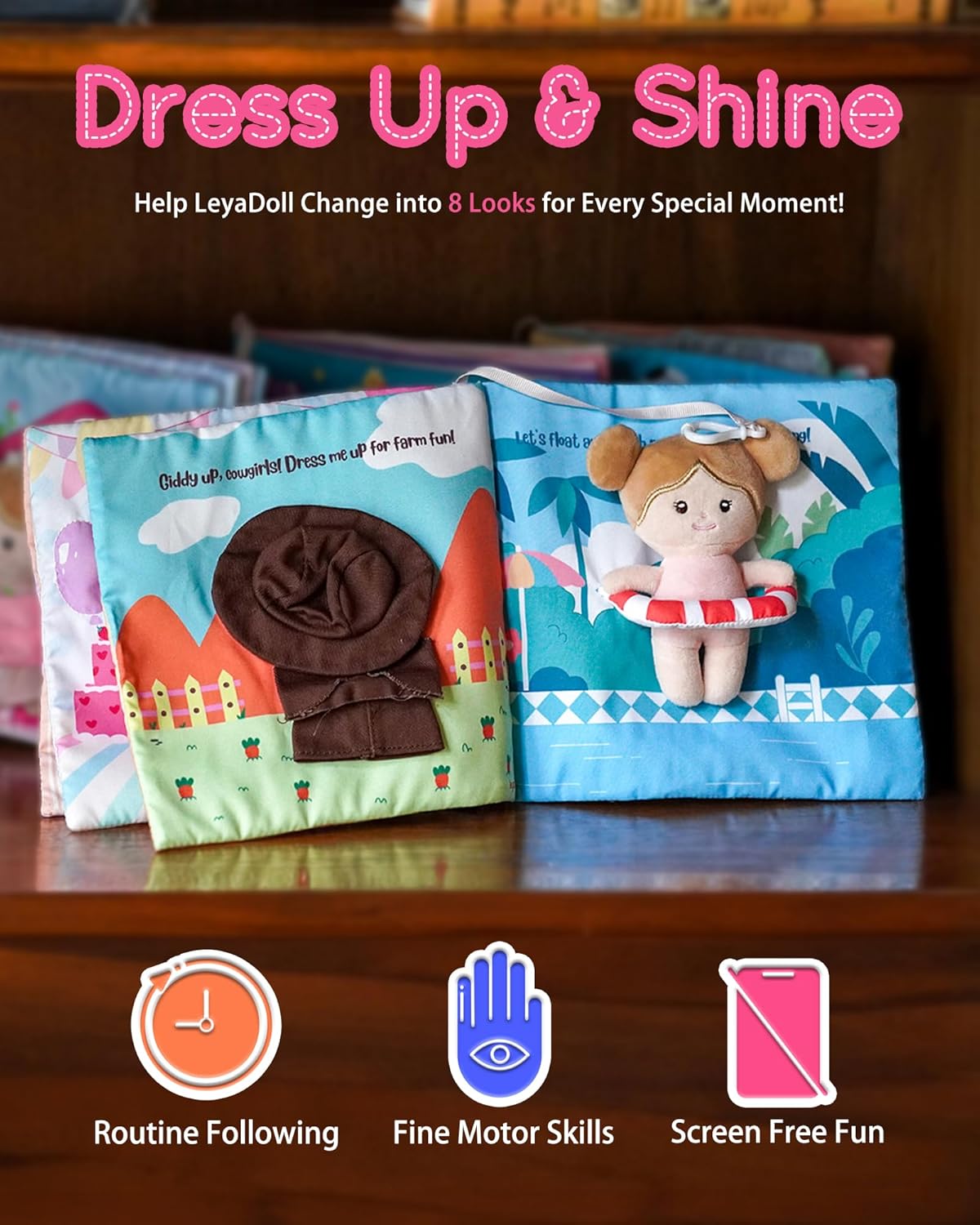 LeyaDoll Interactive Sensory Soft Cloth Book, Educational Crinkle Quiet Activity Busy Book for Babies,Toddler Travel Toy Gift for 1-3 Year Old Boys and Girls (A Berry Special Day)