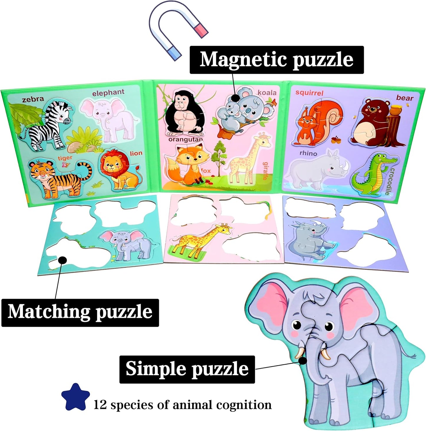 Magnetic Puzzles for Kids Ages 1-3, Travel Toddler Puzzles Ages 2-4 Year, Excavator Refrigerator Magnet for Kids Learning Gift for Road Trip