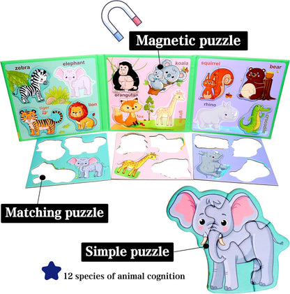 Magnetic Puzzles for Kids Ages 1-3, Travel Toddler Puzzles Ages 2-4 Year, Excavator Refrigerator Magnet for Kids Learning Gift for Road Trip