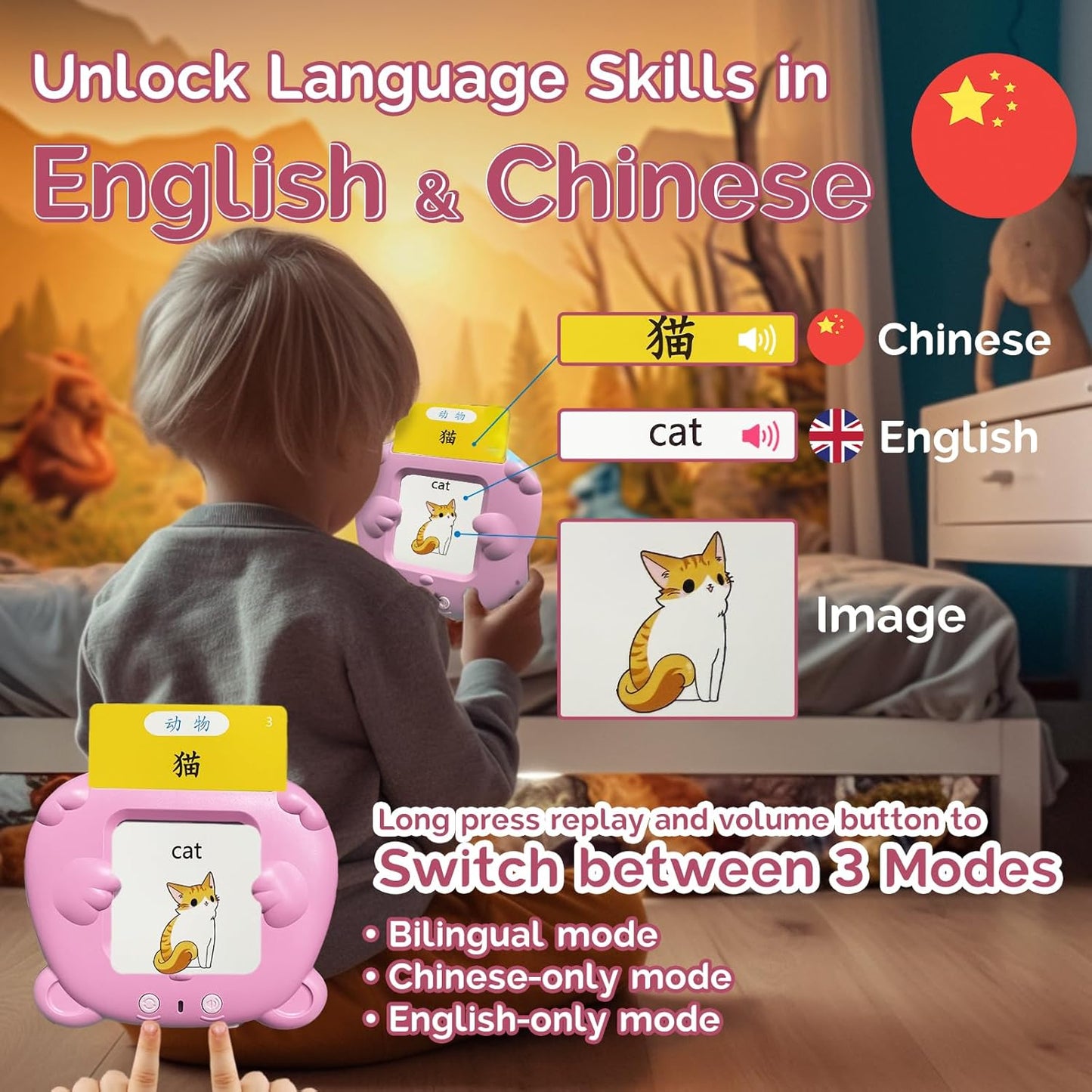 Bilingual English Flash Cards - Korean Talking Flash Cards, 510 Sight Words 31 Themes, Pocket Speech for Toddlers 3-12, Autism Sensory Toys, Preschool Learning Activity (Korean, Pink)