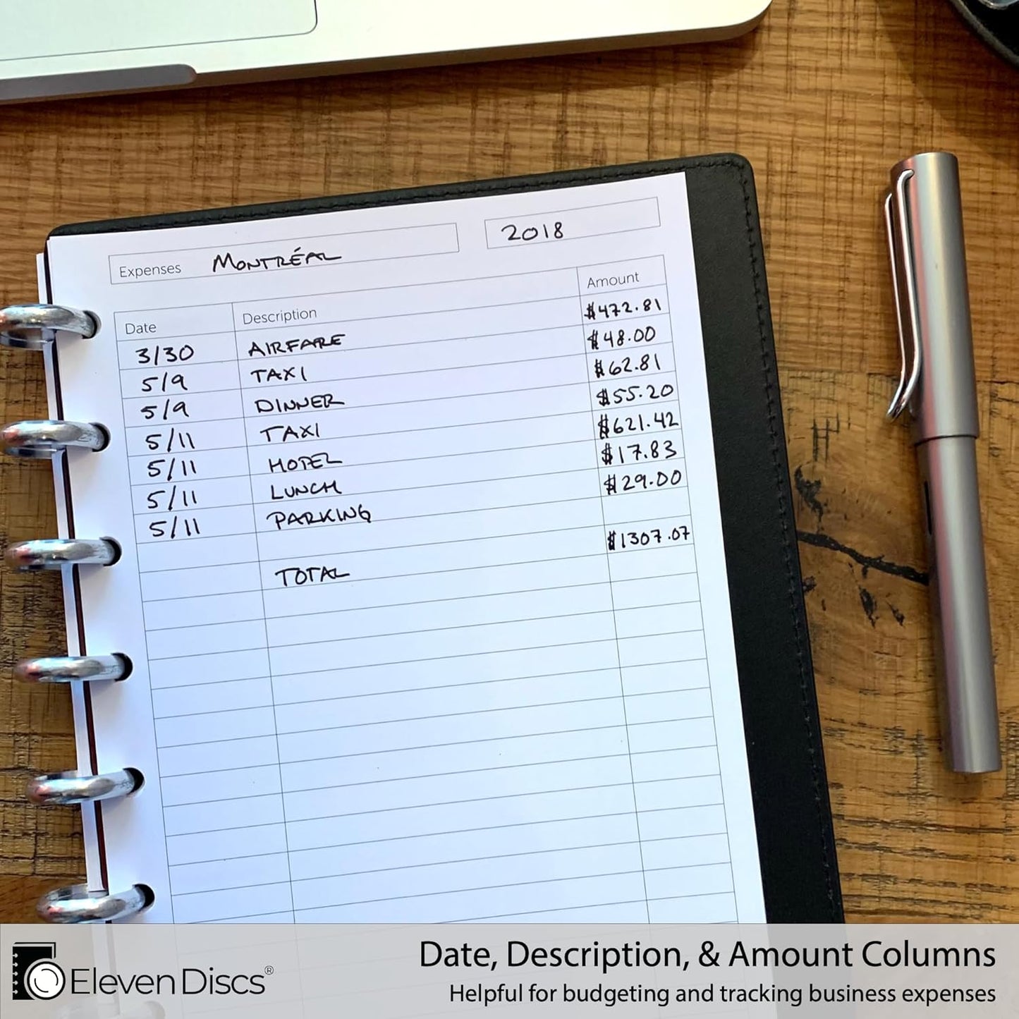 Eleven Discs Discbound Paper, Junior Size Mileage Log Sheets - Premium 120gsm Heavyweight Notebook & Planner Refills - 8 Discs, 5.5 x 8.5 in - Punched for Circa, Arc, TUL (50 Sheets)