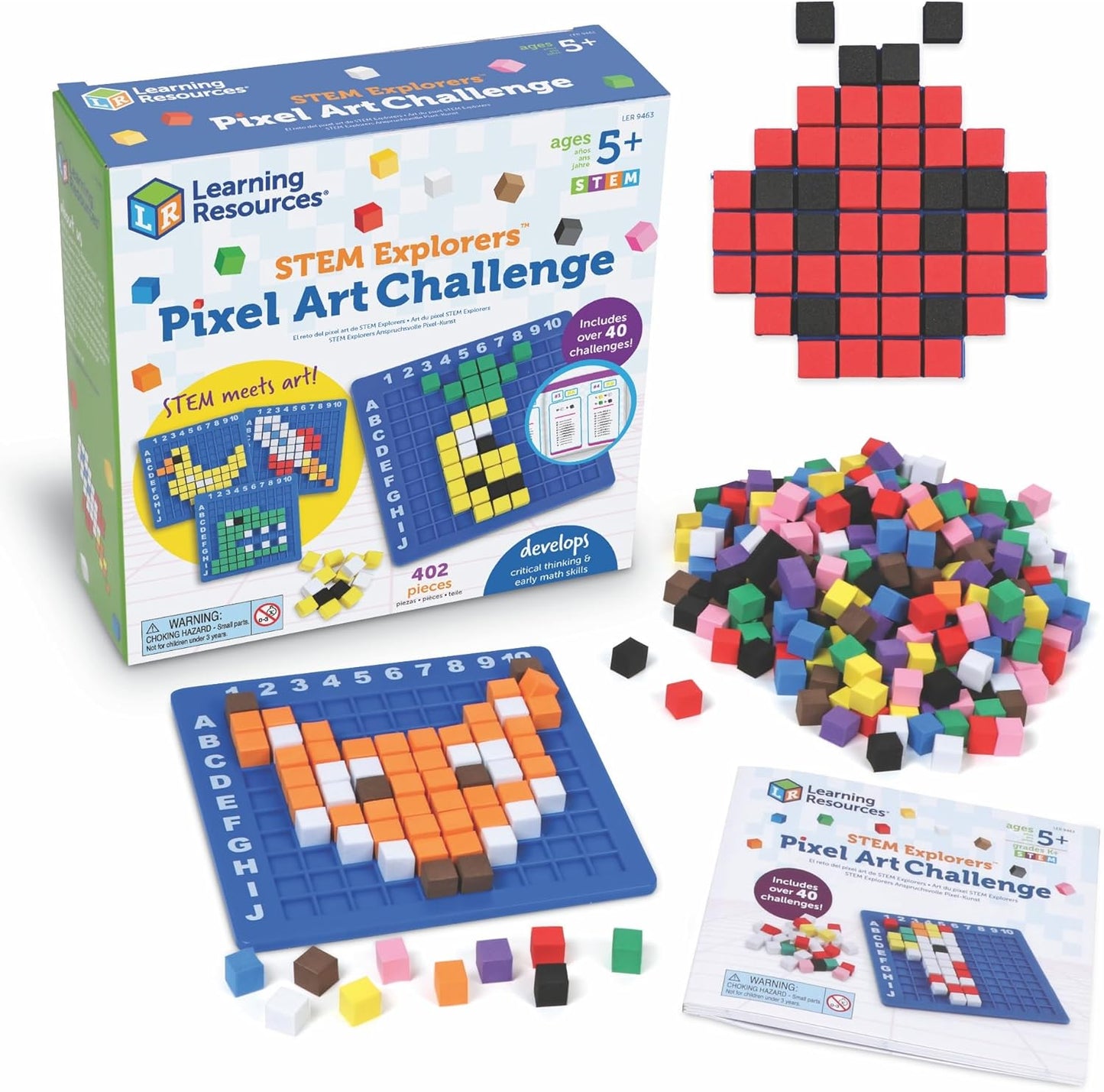 Learning Resources STEM Explorers Pixel Art Challenge - Science Kits & STEM Activities for Kids, Pattern Blocks, Fine Motor Skills, Math Manipulatives, Sorting and Counting, Gifts for Boys and Girls