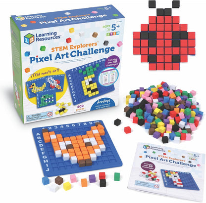 Learning Resources STEM Explorers Pixel Art Challenge - Science Kits & STEM Activities for Kids, Pattern Blocks, Fine Motor Skills, Math Manipulatives, Sorting and Counting, Gifts for Boys and Girls