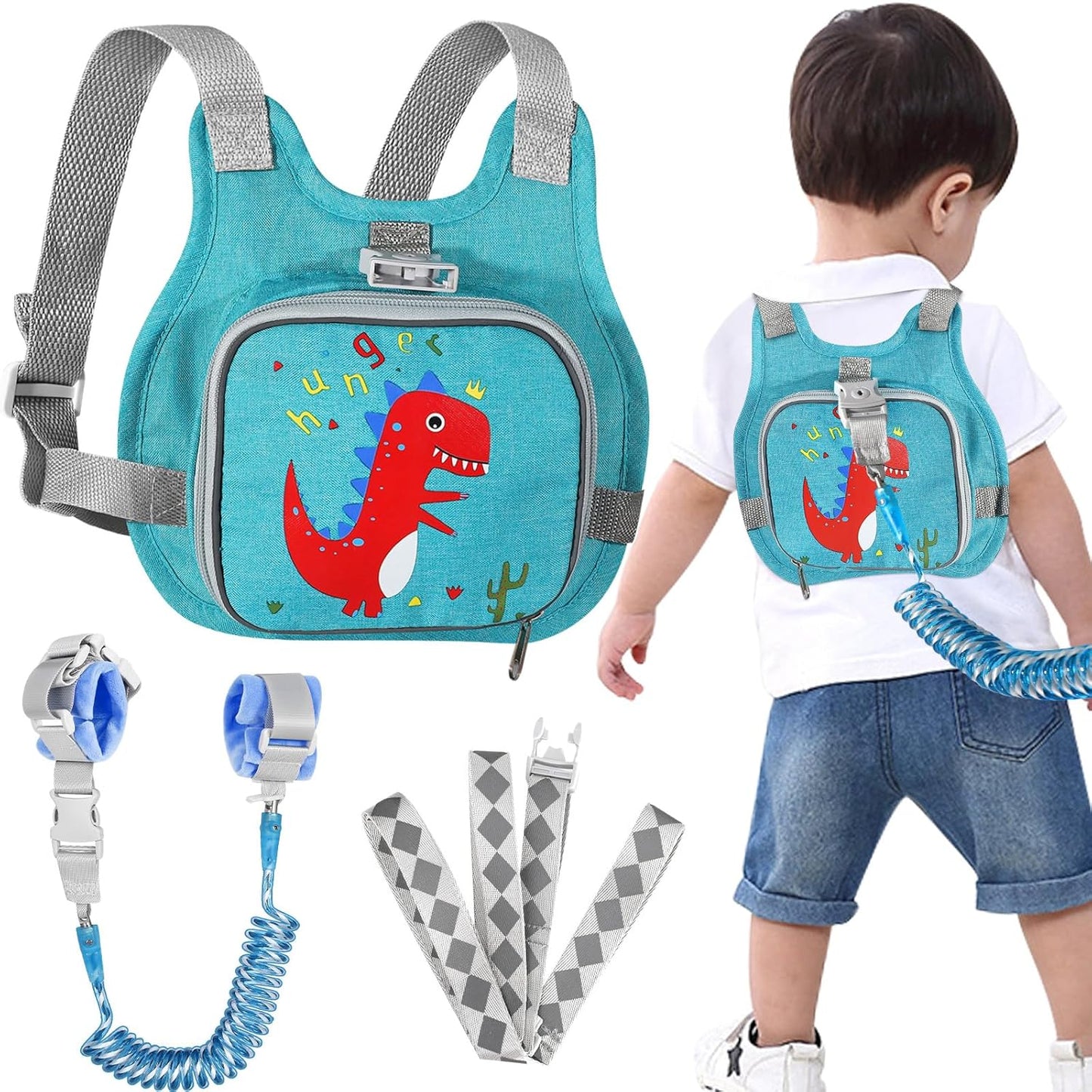 Accmor Toddler Harness Leash + Reflective Anti Lost Wrist Link, Cute Car Kids Back Pack with Hand Strap Collapsible Child Walking Restraint Belt Tether Hold Baby Boys Close for Outdoor Travel