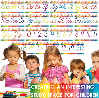 Alphabet for Classroom Wall - 15 PCS Crayon ABC Manuscript Alphabet Line for Classroom Wall Alphabet Bulletin Board Set for Pre School Elementary Classroom Homeschool, Playroom Bedroom Decorations