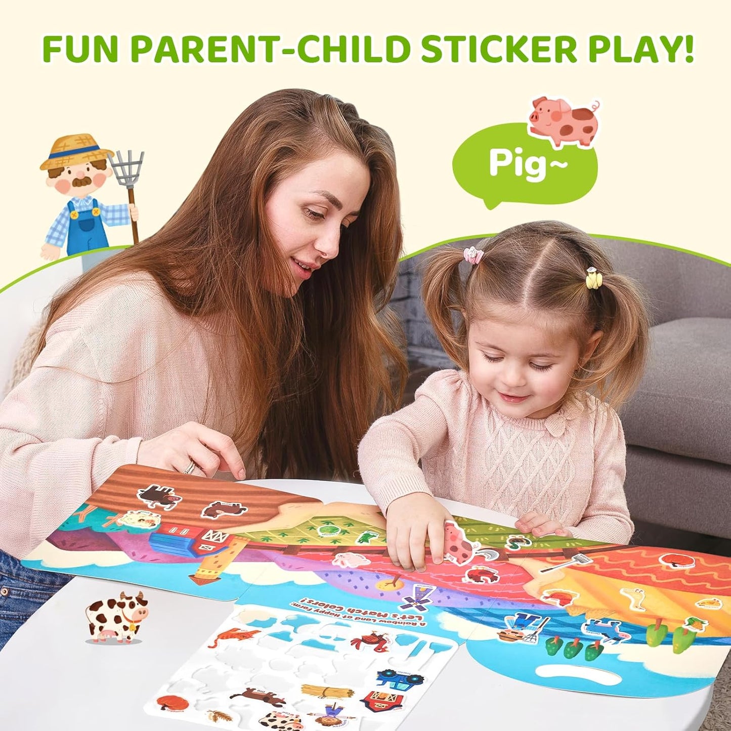 JoyCat Reusable Sticker Book Set (3-Pack): Farm, Pizza-Making, Weather - 90 Pcs Stickers for Toddlers, Kids Sticker Activity Book, Road Trip Travel Toys, Birthday Gifts for Boys and Girls