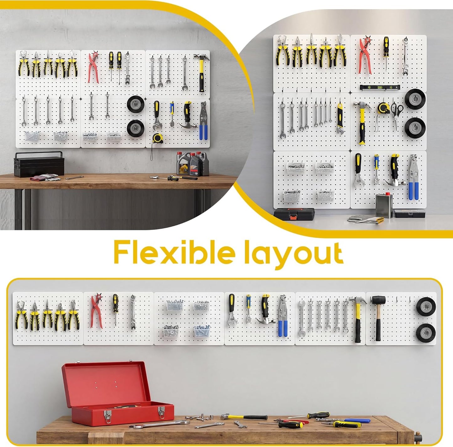 Peg Board for Tools, 4 Pack Metal Pegboard Wall Organizer with Hooks,16"×12" White Pegboard Panels for Walls Home, Garage Tool Storage, Kitchen, Office Organization, Craft Room