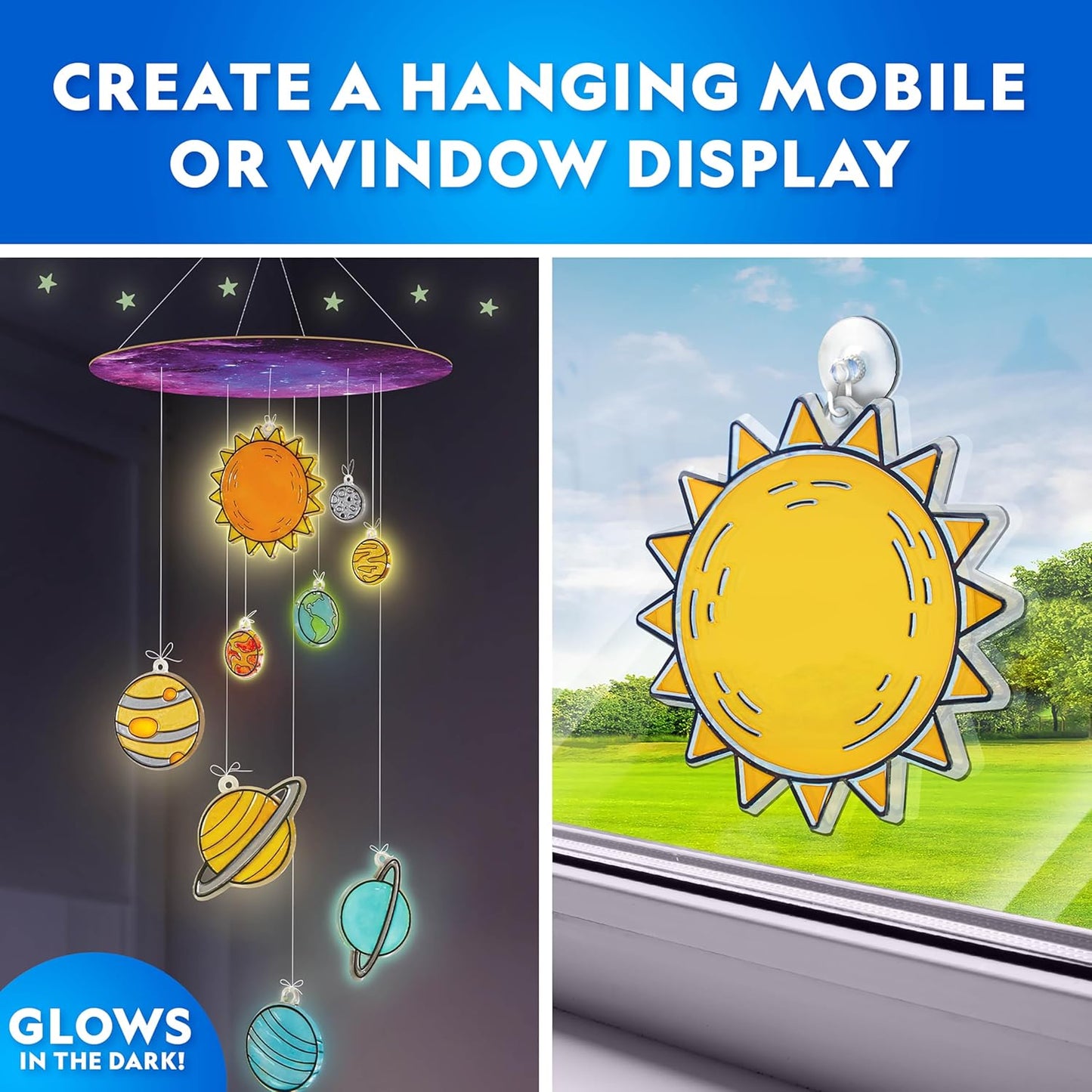 National Geographic Glow-in-the-Dark Solar System Model Kit for Kids - Build & Paint a 3D Planetary Model with Movable Arms, STEM Projects for Kids Ages 8-12, Space Themed Bedroom Decor