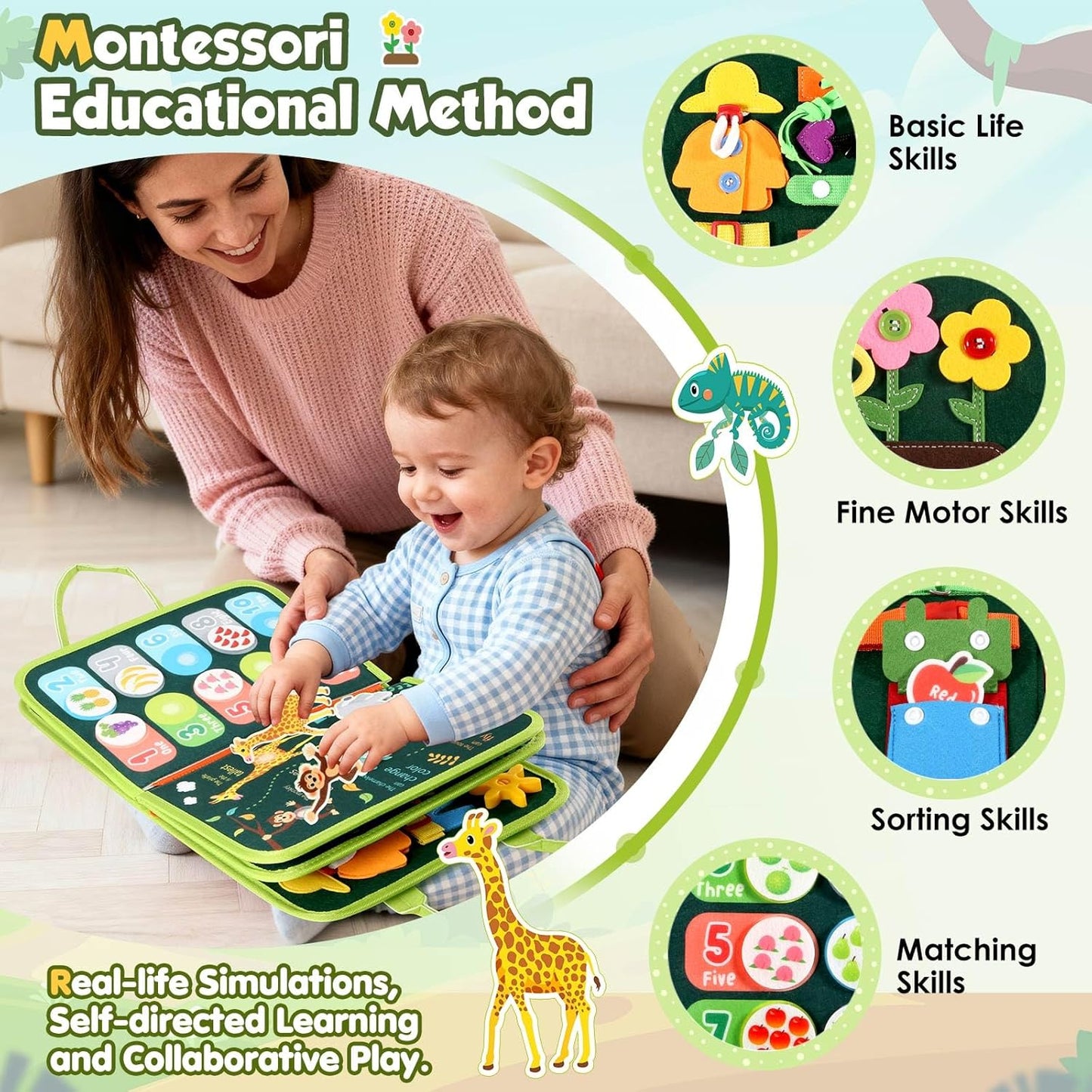 GOLIYEAN Toddler Busy Board - Montessori Toys for Toddler Boy Girl Birthday Gifts, Educational Learning Sensory Busy Book for Toddlers, Quiet Activity Books for Toddlers, Travel Toys for Airplane Car
