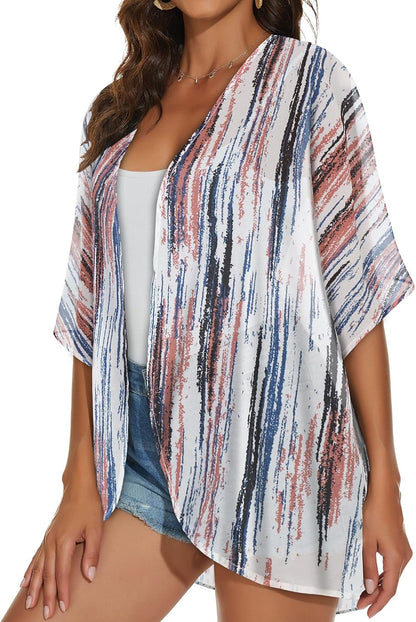 Womens Kimono Cardigans Beach Cover ups Swimwear Puff Sleeve Loose Casual Summer Tops 2026