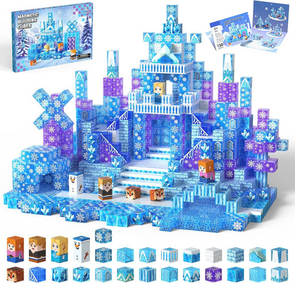 Magnetic Blocks, 150PCS Magnetic Building Blocks, Stacking Magnets for Kids, Sensory Toy for STEM Constructions Magnet Blocks for Girls Age 3+, Christmas Birthday Gifts (Snow Castle)