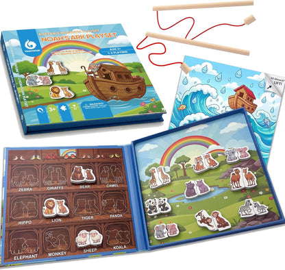 TRAVOFUN Bible Memory Matching Game for Kids - 3-in-1 Magnetic Travel Toy Set with 50 EVA Pieces, Tic-Tac-Toe & Storytime Bingo, Christian Educational Sunday School Games & Church Activities Gift