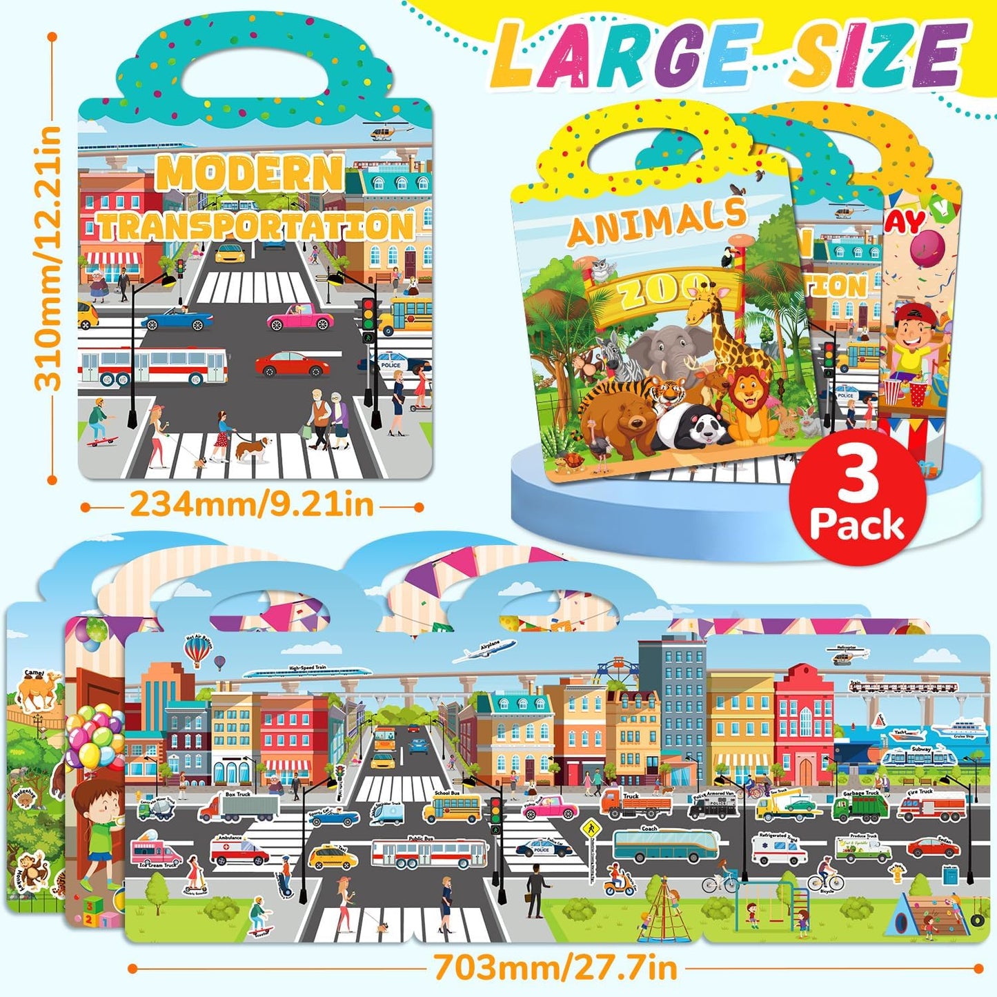 6 Sets Reusable Sticker Book for Toddlers 3-6, Jelly Sticker Books for Toddler, Travel Sticker Activity Toys for Kids 3 4 5 6 Years Old Girls & Boys