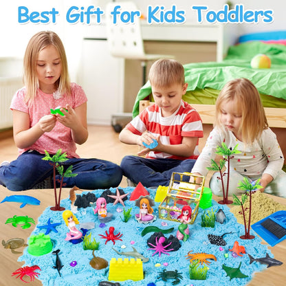 Bloolilies Sensory Bin, 59 Pcs Farm Sensory Sand Box Kits with Sandbox & Farm Animals & Tractor Playset, Play Sand Art Kit Magic Sand Toys for Boys Girls Toddlers Birthday Gift for Kids