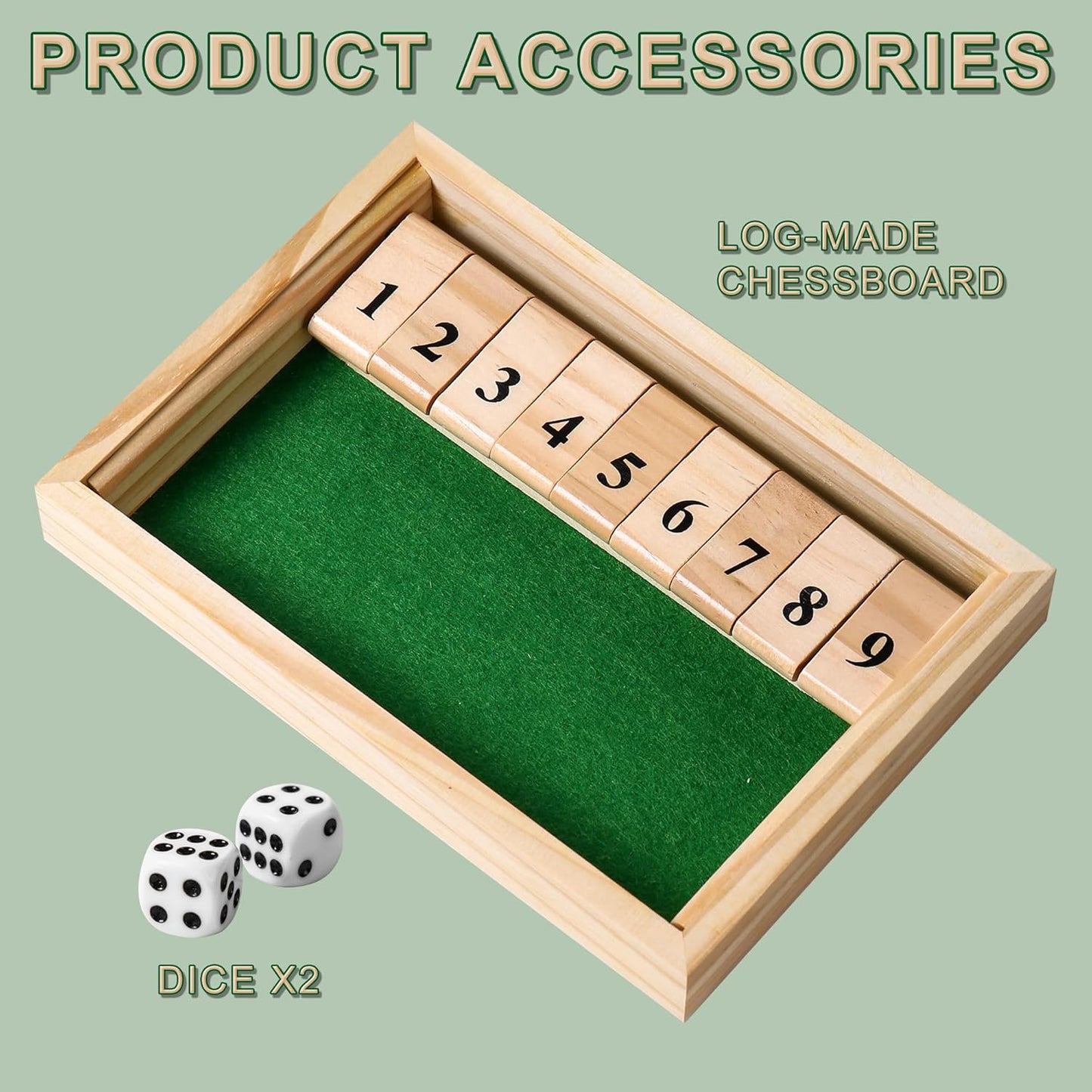 AIUAZA Shut The Box dice Game,Wooden Board Games 2-Person Competitive, Traditional bar, Travel, Family, Fun Math(Large Size)