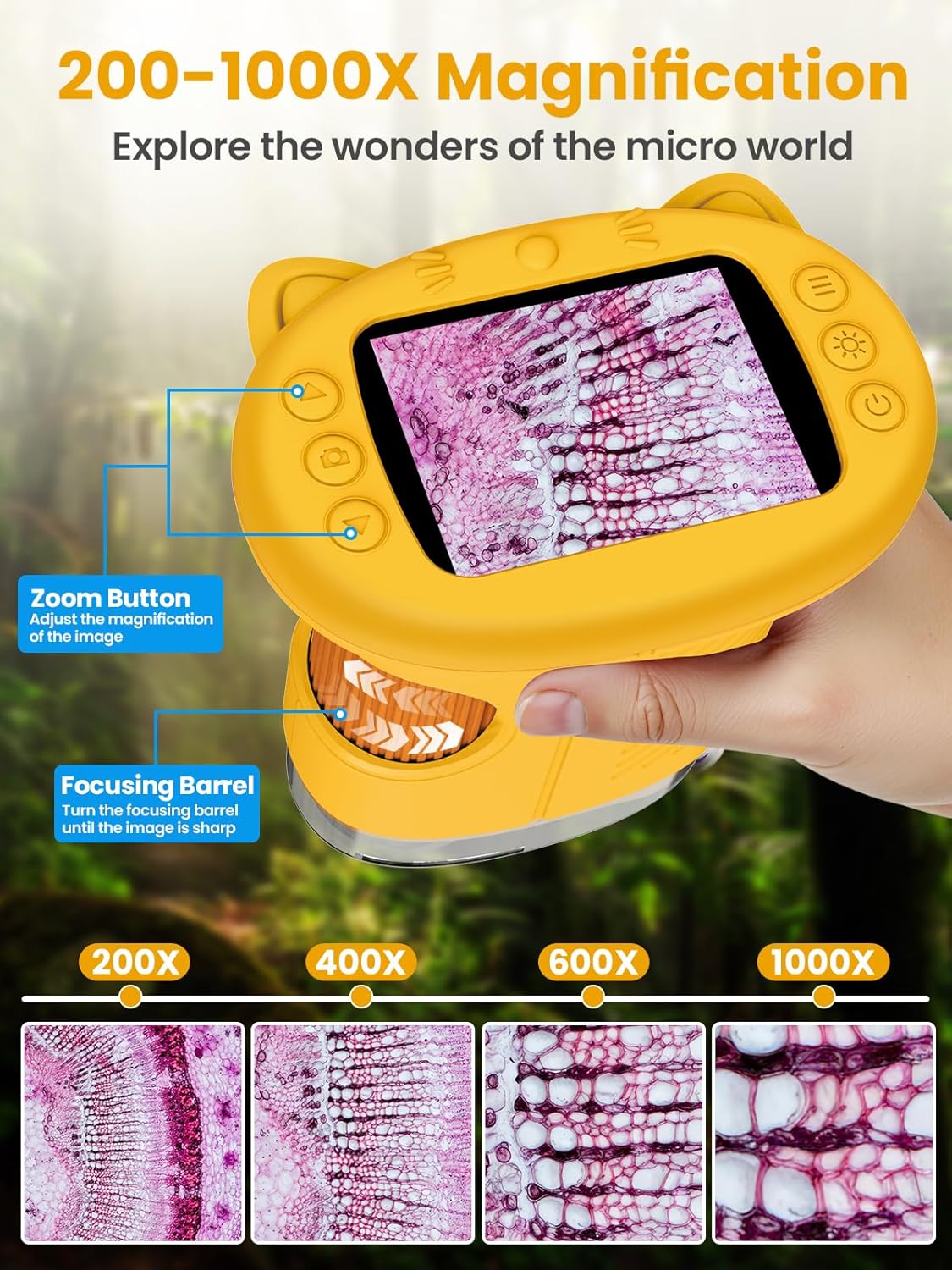 Microscope for Kids, 2.4 Inch Digital Microscope with 1000X Magnification, Handheld Camera Mini Pocket Magnifying Glass, Educational Birthday Gifts Toys for Ages 3+, Blue