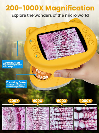 Microscope for Kids, 2.4 Inch Digital Microscope with 1000X Magnification, Handheld Camera Mini Pocket Magnifying Glass, Educational Birthday Gifts Toys for Ages 3+, Blue