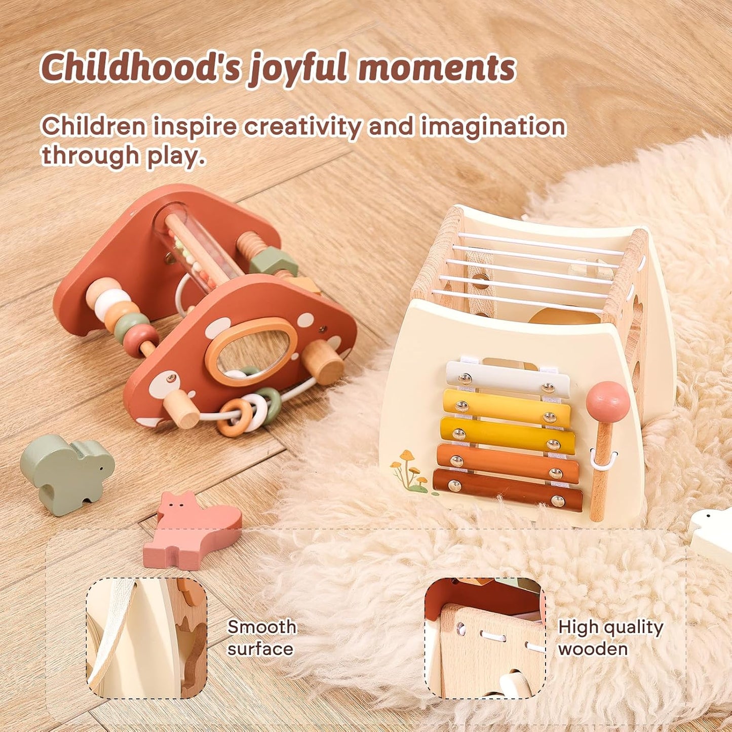 Youuys Wooden Activity Cube 9-in-1 Montessori Toys for 3+ Year Old Boys & Girls, Multipurpose Educational Sensory Learning Toys for Baby Toddlers with Mirror, First Birthday Gift (Castle)