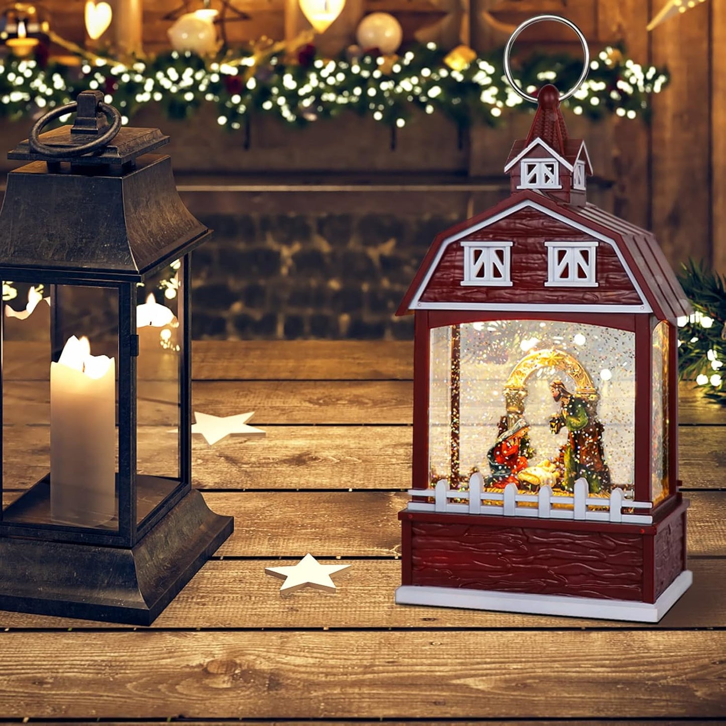 Eldnacele Musical Snow Globe Lantern with Timer, Lighted USB/Battery Operated Swirling Singing Water Glittering Lantern, Snow Globes for Adults and Kids Christmas Decoration- Santa