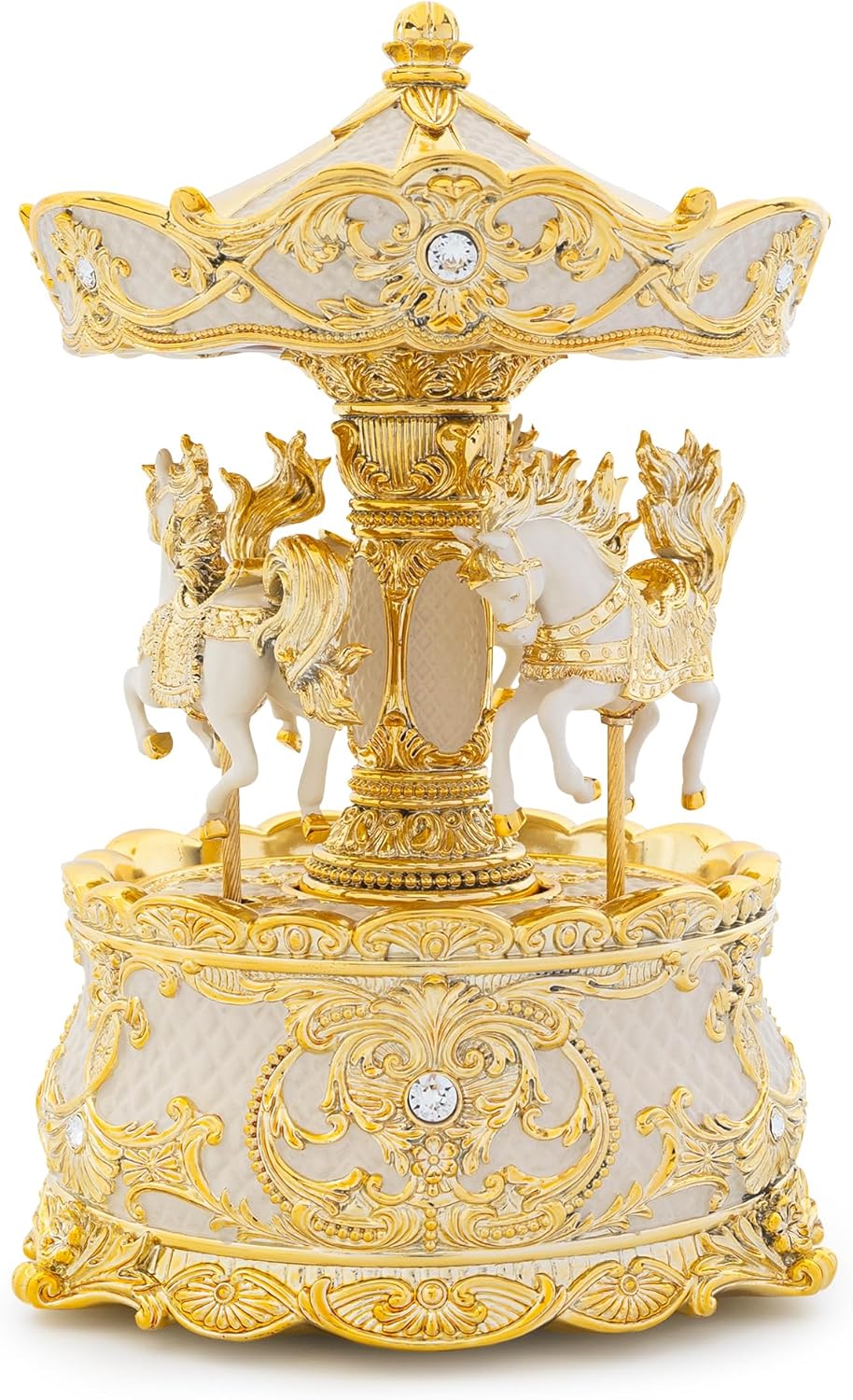 Carousel Music Box Gold & Ivory Christmas Snow Globes, 8.3" Rotate Carousel Snow Globe for Kids & Adults, Classic Wind up Musical Snow Globe Birthday Gifts for Women Girls, Carousel Horse Home Decor