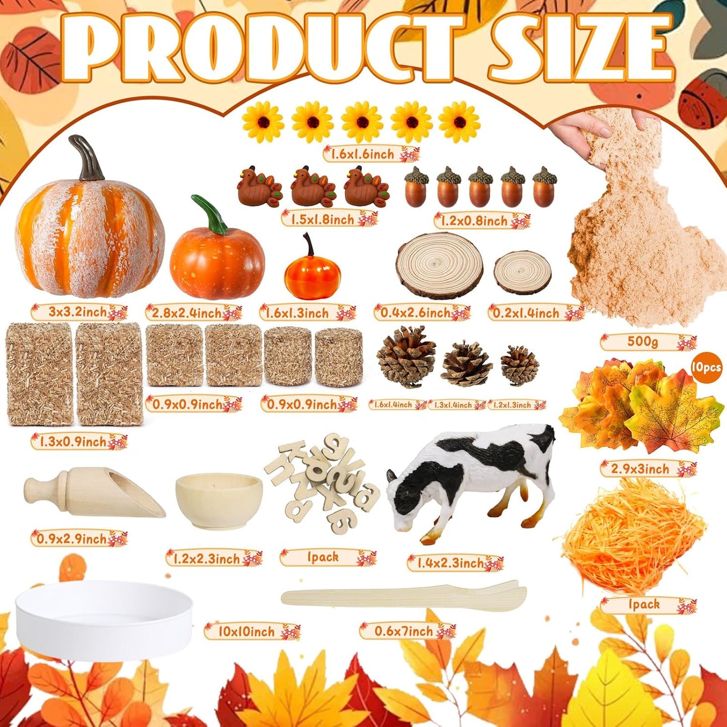 Hiawbon Thanksgiving Sensory Bin Kits, Fall Sensory Bin Fillers, Maple Leaves Pumpkins Pine Cones Sensory Box for Thanksgiving Fall Decor Birthday
