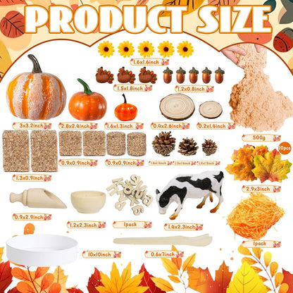 Hiawbon Thanksgiving Sensory Bin Kits, Fall Sensory Bin Fillers, Maple Leaves Pumpkins Pine Cones Sensory Box for Thanksgiving Fall Decor Birthday