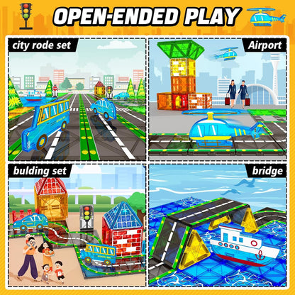 KAEILORU Magnetic Tiles Road Set with Car Magnet Building Tile Toys for Kids Ages 3-5 4-8 5-7 Magnetic Blocks Expansion Pack STEM Construction Valentines Toys Boy Girl Toddler Birthday Gift 42pcs