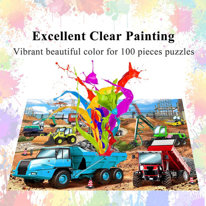 Puzzles for Kids Ages 4-8, Construction Vehicles 100 Piece Puzzles for Kids Educational Jigsaw Puzzles Toys for Boys and Girls Age 4, 5, 6, 7, 8-10 Years Old (15" x 10")