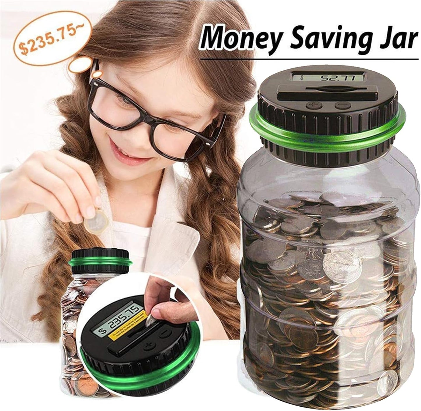 Digital Counting Money Jar, Digital Coin Counter with LCD Display Large Capacity Money Saving Box for Kids Adults as Gift on Christmas,Birthday (Blue)