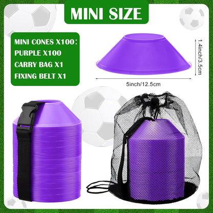 Hanaive 100 Pieces Mini Soccer Cones for Sport Drills 5 Inch Agility Disc Cones with Accessories for Kids Football Training