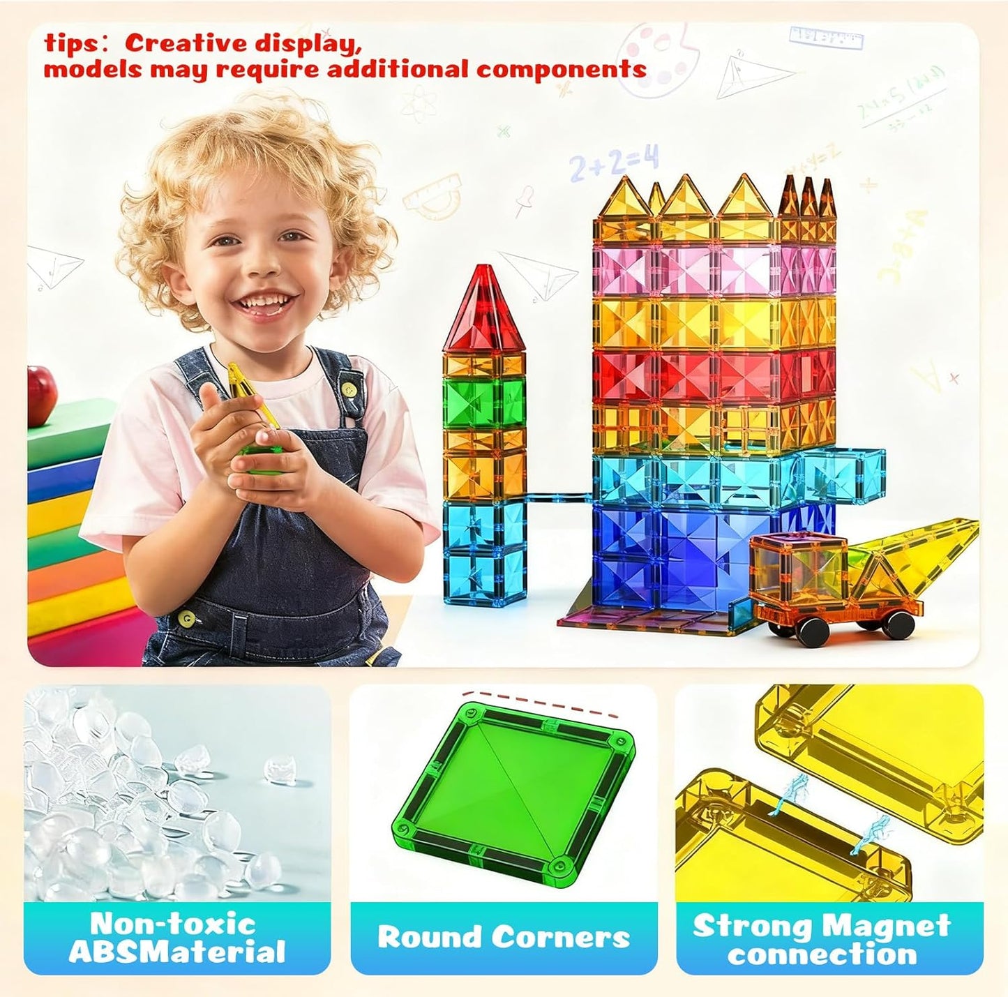 Magnetic Tiles, 32 PCS Giant Magnetic Tiles with Iron Box, Choke-Proof Design with Strong Magnets, STEM Educational Toys for Kids Ages 3+, Portable Building Blocks Gift for Boys/Girls