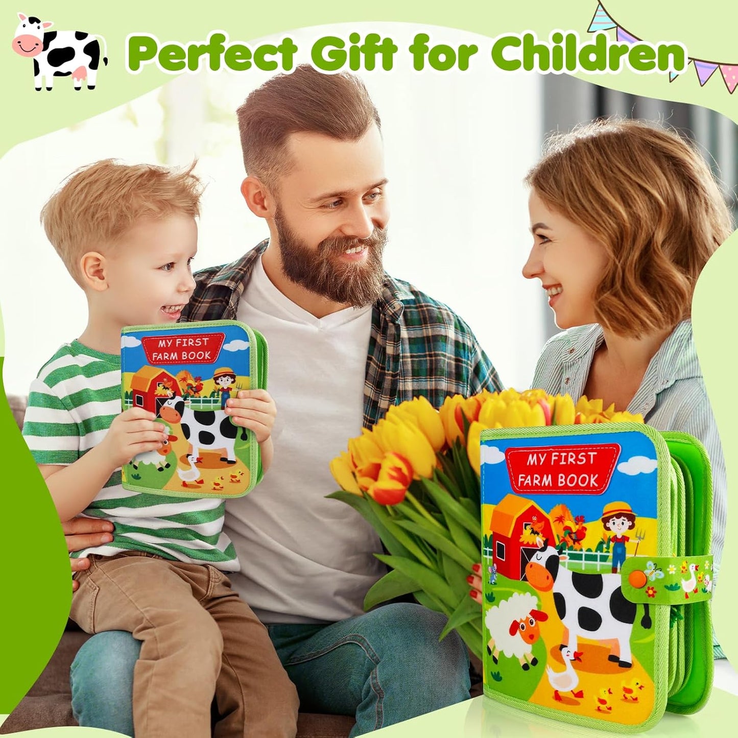 Busy Board for Toddler, Montessori Toys Farm Animals Busy Book for 2-4 Year Old Boy Girl, Quiet Activity Books Gift for Kid, Felt Busy Learning Toy for Toddlers, Car Airplane Travel Toys
