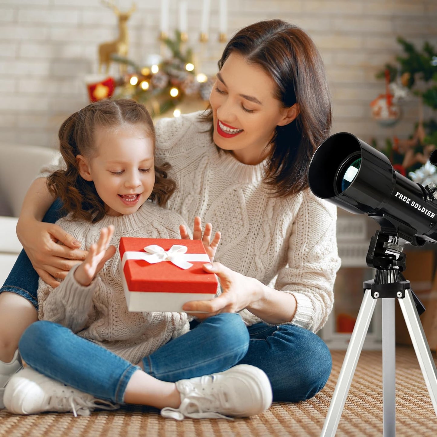FREE SOLDIER Telescope for Kids 70mm Aperture Astronomical Refractor Telescopes for Beginners (15X-150X) 300mm Telescope for Adults High Powered with A Phone Adapter & A Wireless Remote (White)