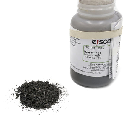 EISCO Coarse Iron Filings, 250g - 20 Mesh Iron Shavings for Magnets