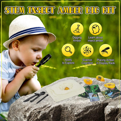 Bigger Amber Dig Kit-8 Artificial Insect Resin, Excavate Unique Insect Specimens, STEM Excavation Bugs Toys Science Kit for Kids,Educational Gifts Party Favors for Girls & Boys Age 6-8-12-14