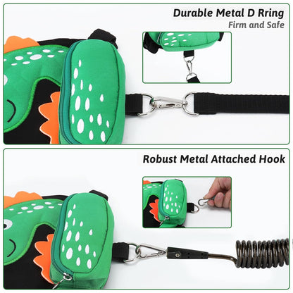 3 in 1 Toddler Harness Leash + Baby Anti Lost Wrist Link, Accmor Cute Dinosaur Child Safety Harness Tether, Kids Walking Wristband Assistant Strap Belt for Parent Boys Outdoor Activity (Black)