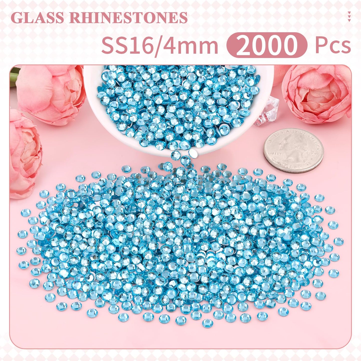 5000PCS SS6/2mm Glass Crystal Rhinestones (Clear), Bedazzling Flatback Rhinestones for Crafting DIY Crafts Nail Art Makeup Decoration, Gems Diamond Charms for Tumbler Shoes Clothing Mug
