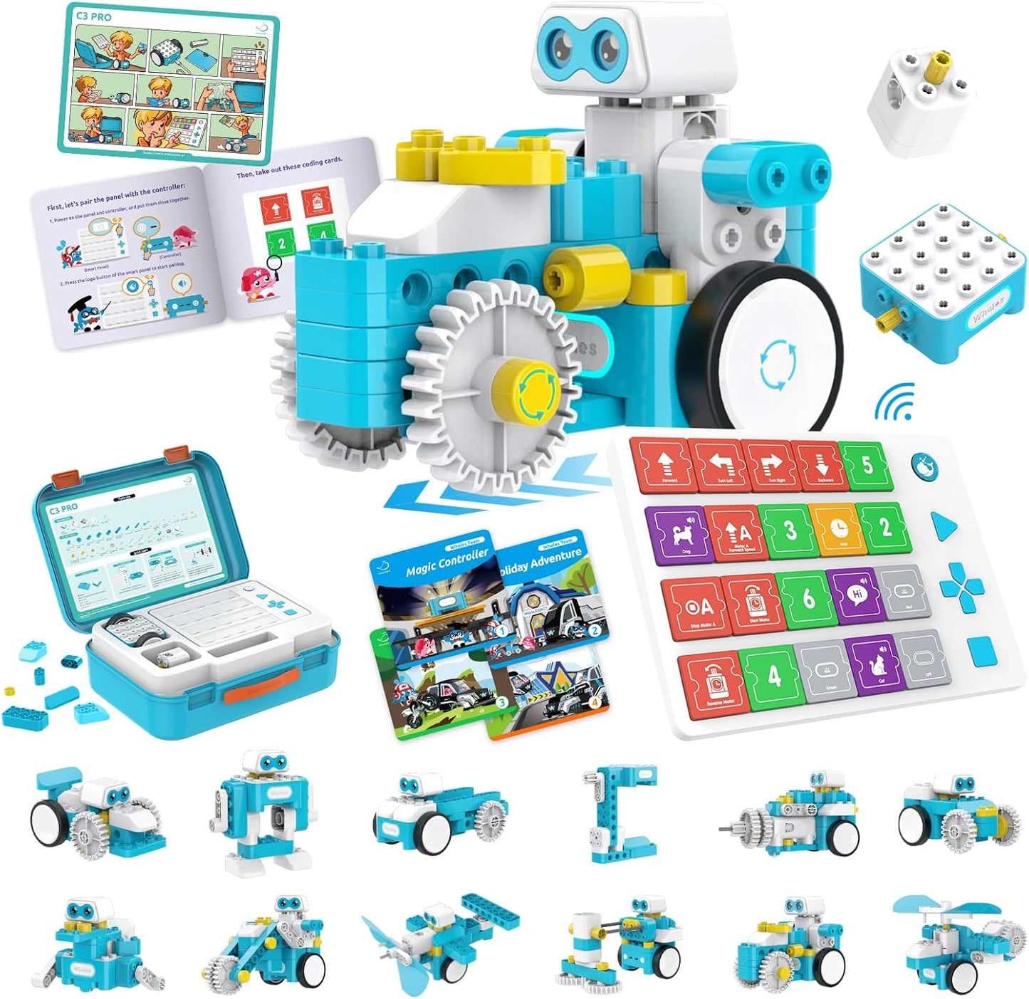 WhalesBot B3 Pro 24-in-1 Coding Robot Kit, Educational STEM Toy, Advanced Smart Programming for Educators, Robot Building Set with Controller&Motor&Sensors for Kids 4-6, 5-7