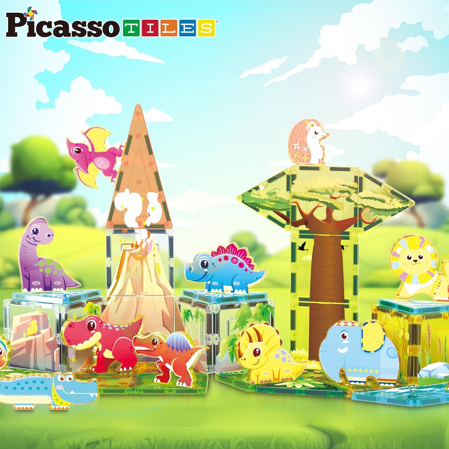 PicassoTiles Magnetic Tiles Magnet Tile Building Blocks Marine Animal World Themed Set with 8 Ocean Character Action Figures STEM Learning Toy Construction Toddlers Boys Girls Ages 3+ PTQ25