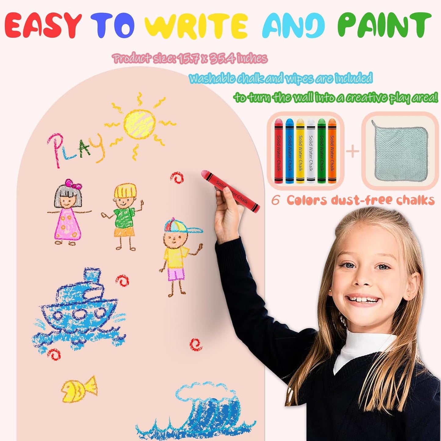 8 PCS Magnetic Wall Decals for Kids Magnetic Chalkboard Peel and Stick Magnet Sheets Board Sticker Tangram Puzzle Self Adhesive Contact Paper Dry Erase Blackboard for Playroom Homeschool 15.7"x10.4"