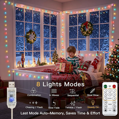 suddus String Lights for Bedroom, 66ft 200 Led Connectable Globe String Lights Indoor, Hanging Fairy Lights Plug in with Remote for Kids Room Dorm Classroom Outdoor Christmas Tree Decor, Warm White