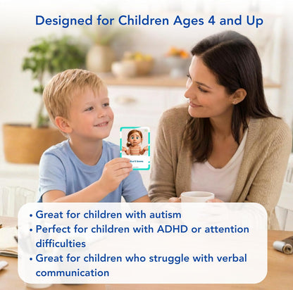 Visual Aid – Kids’ Communication Cards – 30 Durable 700gsm Flashcards for Needs & Feelings