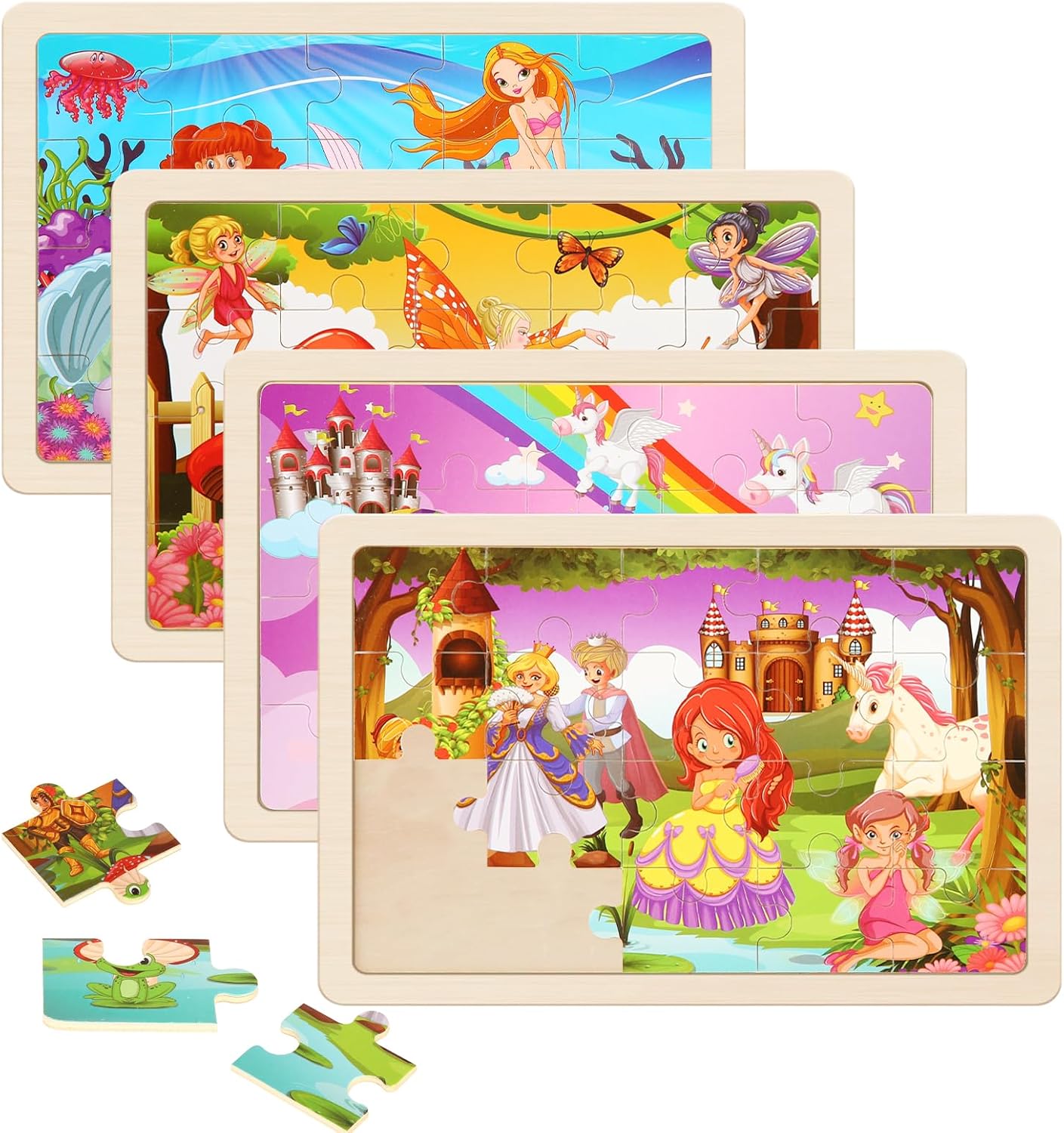 Wooden Puzzles Toys for Kids Ages 3-5, Set of 4 Packs with 20-Piece Farm, Animals Theme Wood Jigsaw Puzzles, Preschool Educational Brain Teaser Toys for Boys and Girls 3-6 Years Old.